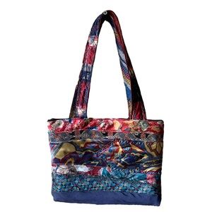 A Katie Bag by Katie Loper Fabric Patch Work Purse with Contrasting  Stitch